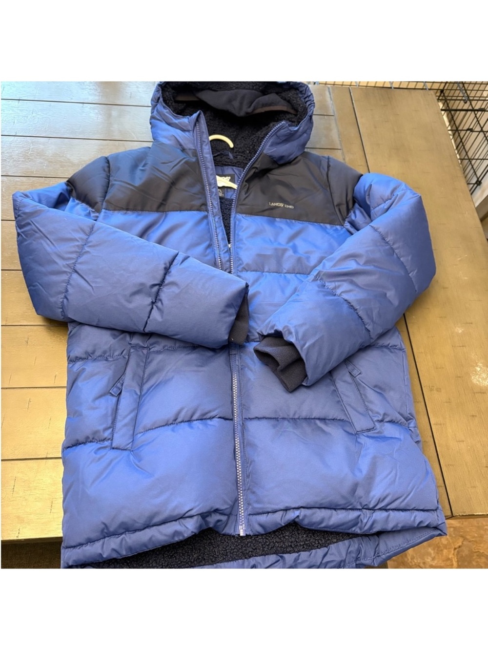 L.L. Bean Men’s Blue and Black Hooded Puffer Coat